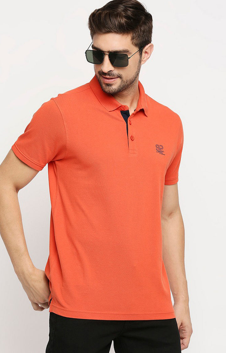 Spykar Men Orange Cotton Regular Polo T-Shirt