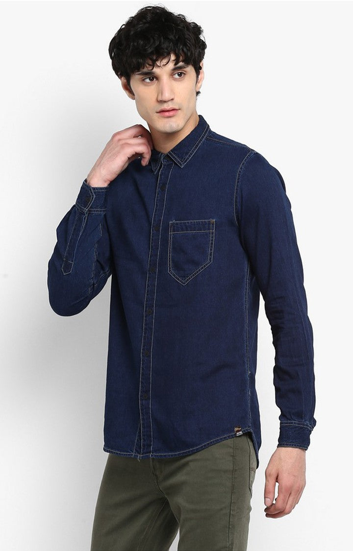 Spykar Men'S Blue Cotton Solid Casual Shirts