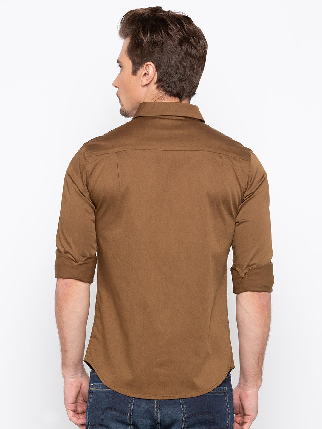 Spykar Men Khaki Solid Slim Fit Casual Shirt