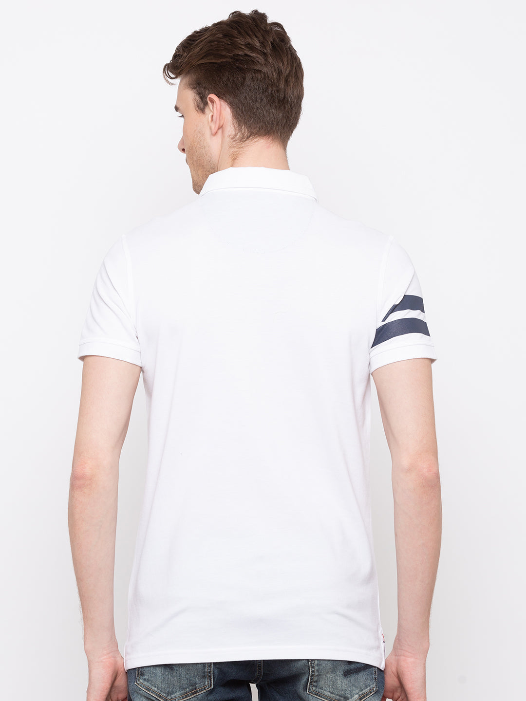 Spykar Men White Cotton Slim Fit Polo T-Shirt