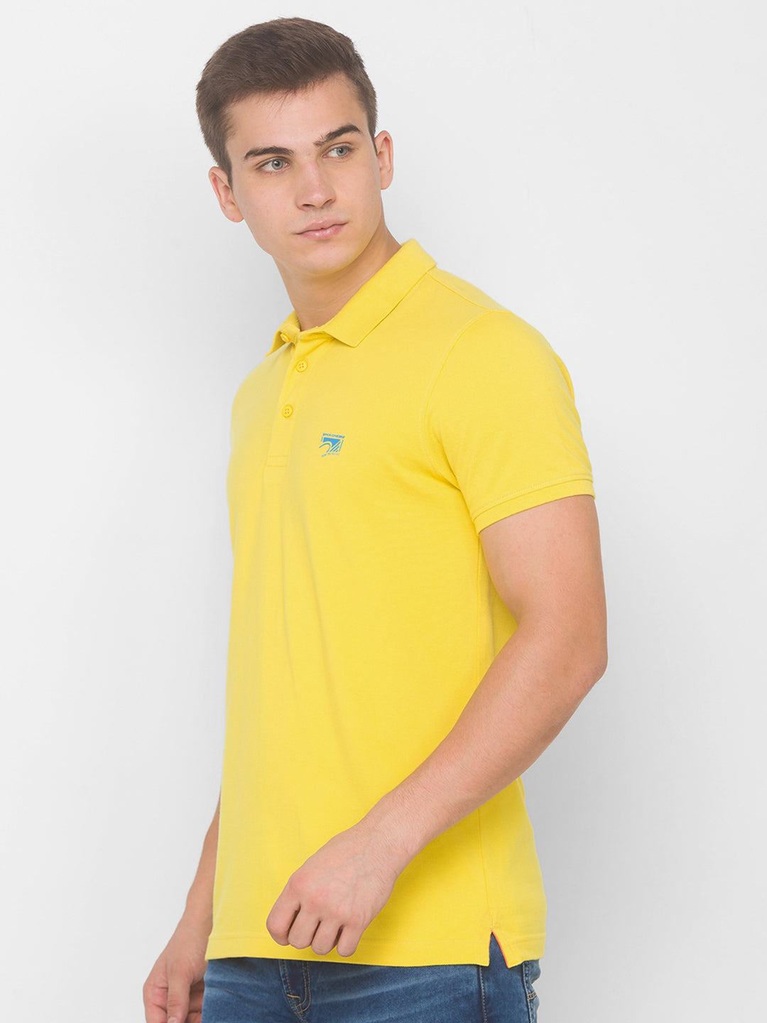 Spykar Men Yellow Cotton Slim Fit Polo T-Shirt