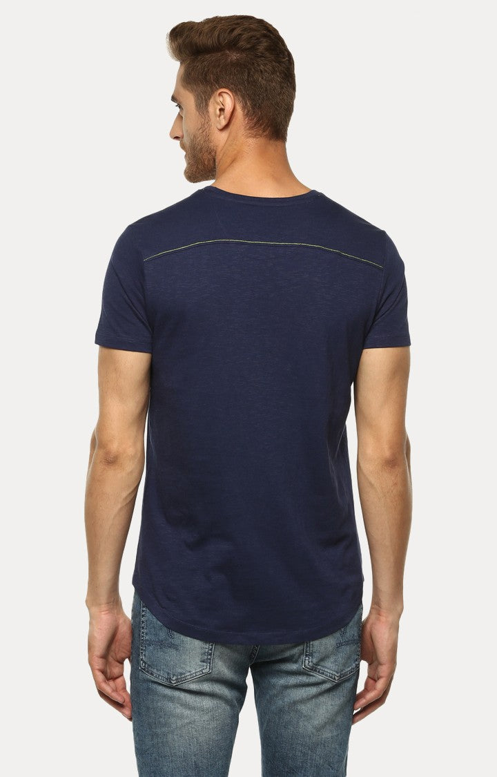 Spykar Navy Blue Printed Slim Fit Men T-Shirts