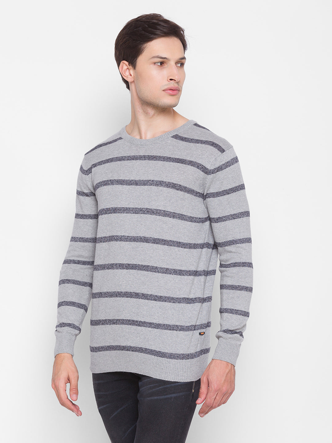 Spykar Grey Cotton Men Sweater