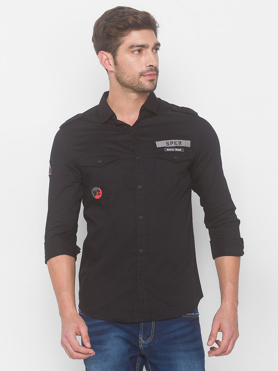 Spykar Men Black Cotton Shirts (Slim)