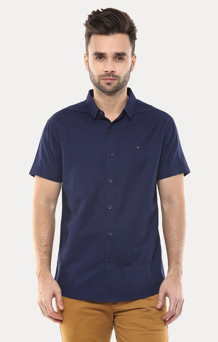 Spykar Men'S Blue Cotton Solid Casual Shirts