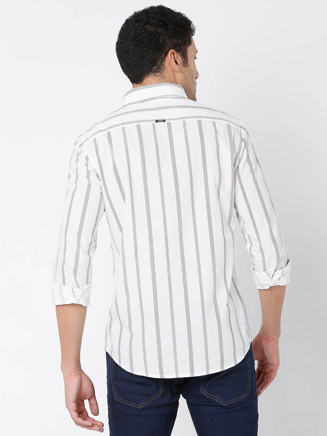 Spykar Men White Cotton Full Sleeve Stripes Shirt