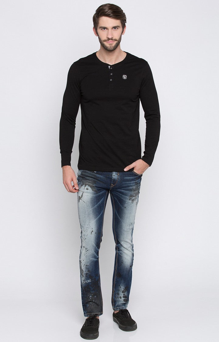 Spykar Black Solid Slim Fit Men T-Shirts