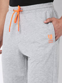 Men Premium Cotton Blend Knitted Grey Trackpant- Underjeans By Spykar