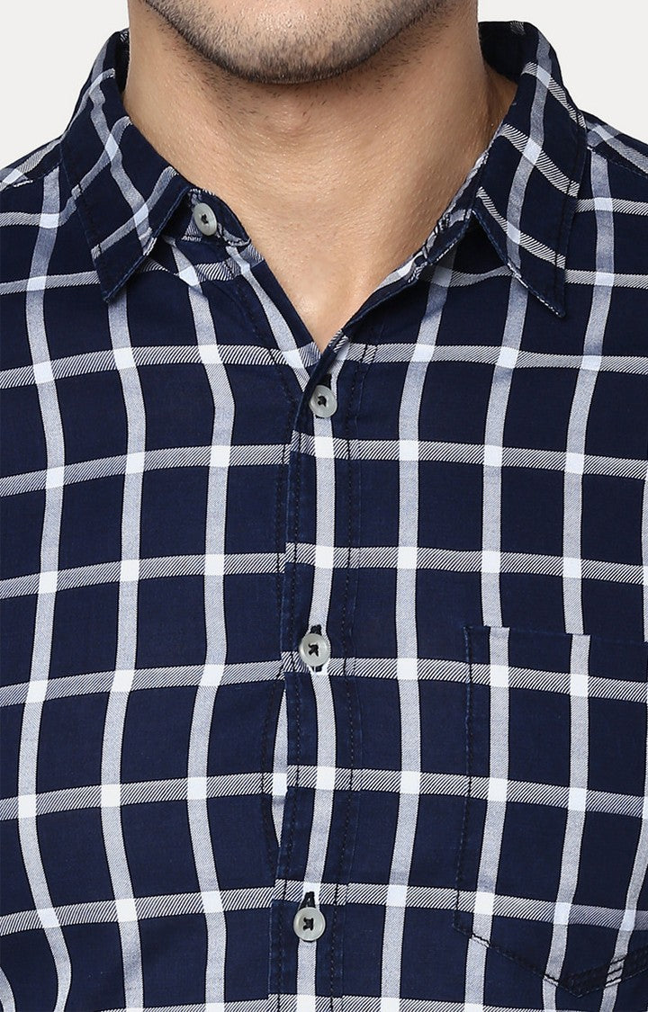 Spykar Men'S Blue Cotton Checked Casual Shirts