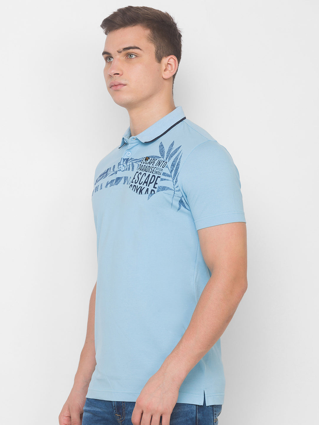 Spykar Men Blue Cotton Slim Fit Round Neck T-Shirt