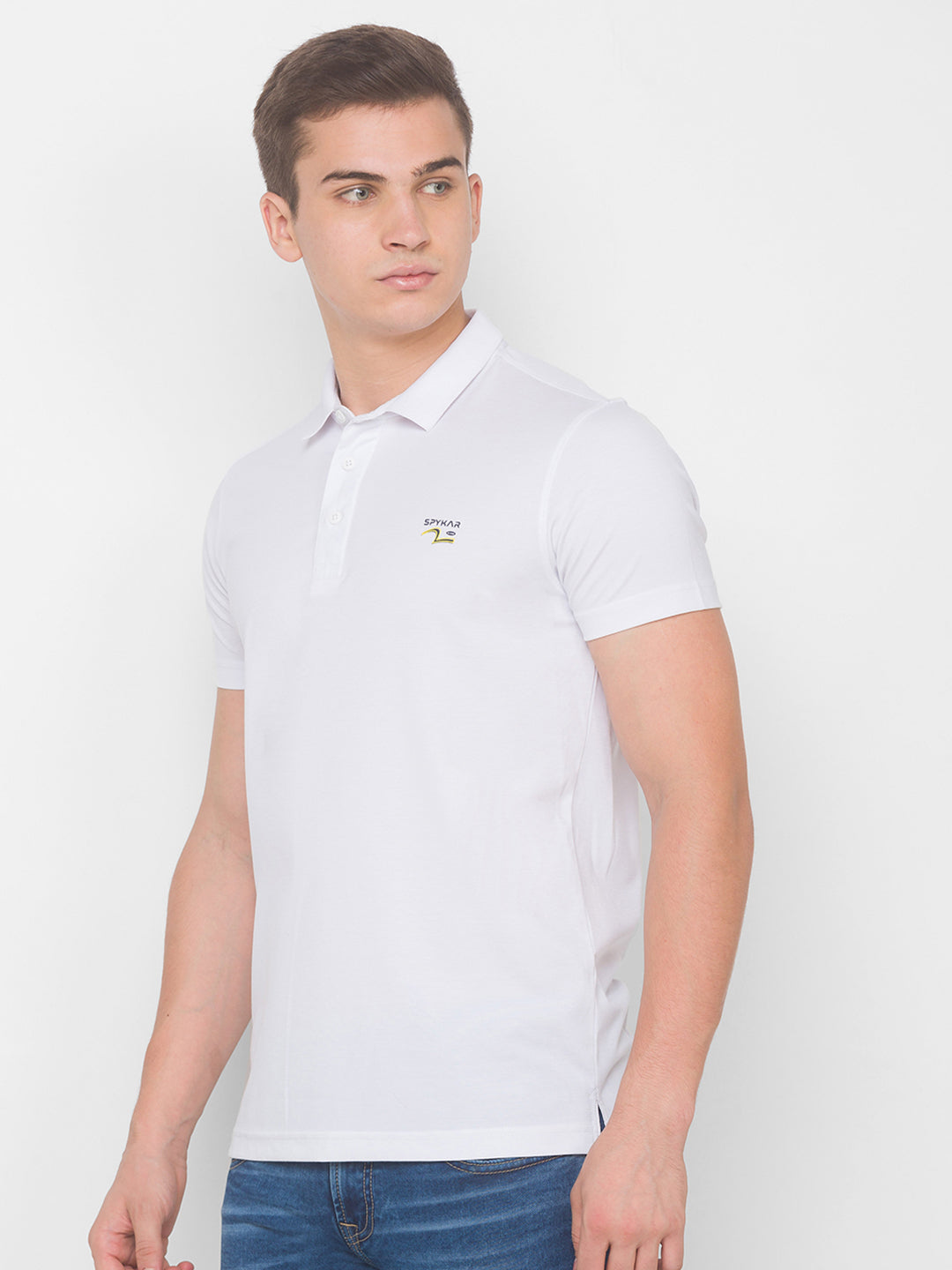 Spykar Men White Cotton Blend Slim Fit Polo T-Shirt