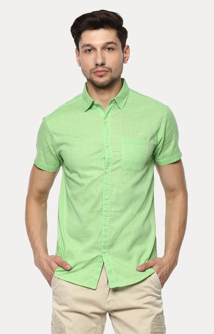 Spykar Men'S Green Cotton Melange Casual Shirts