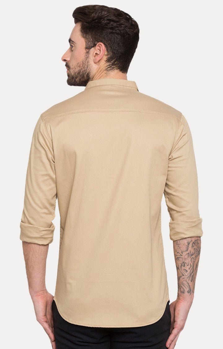 Spykar Men'S Beige Cotton Solid Casual Shirts