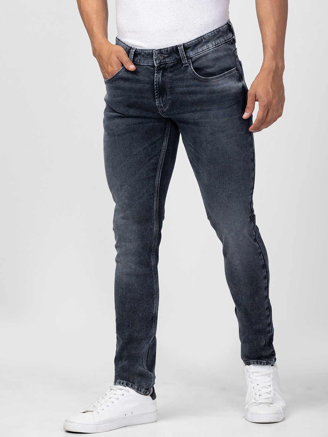 Spykar Men Dark Grey Cotton Slim Fit Regular Length Jeans (Skinny )