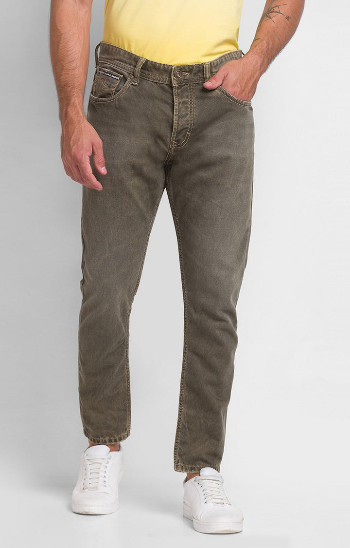 Spykar Dark Olive Cotton Slim Fit Tapered Length Jeans For Men (Kano)