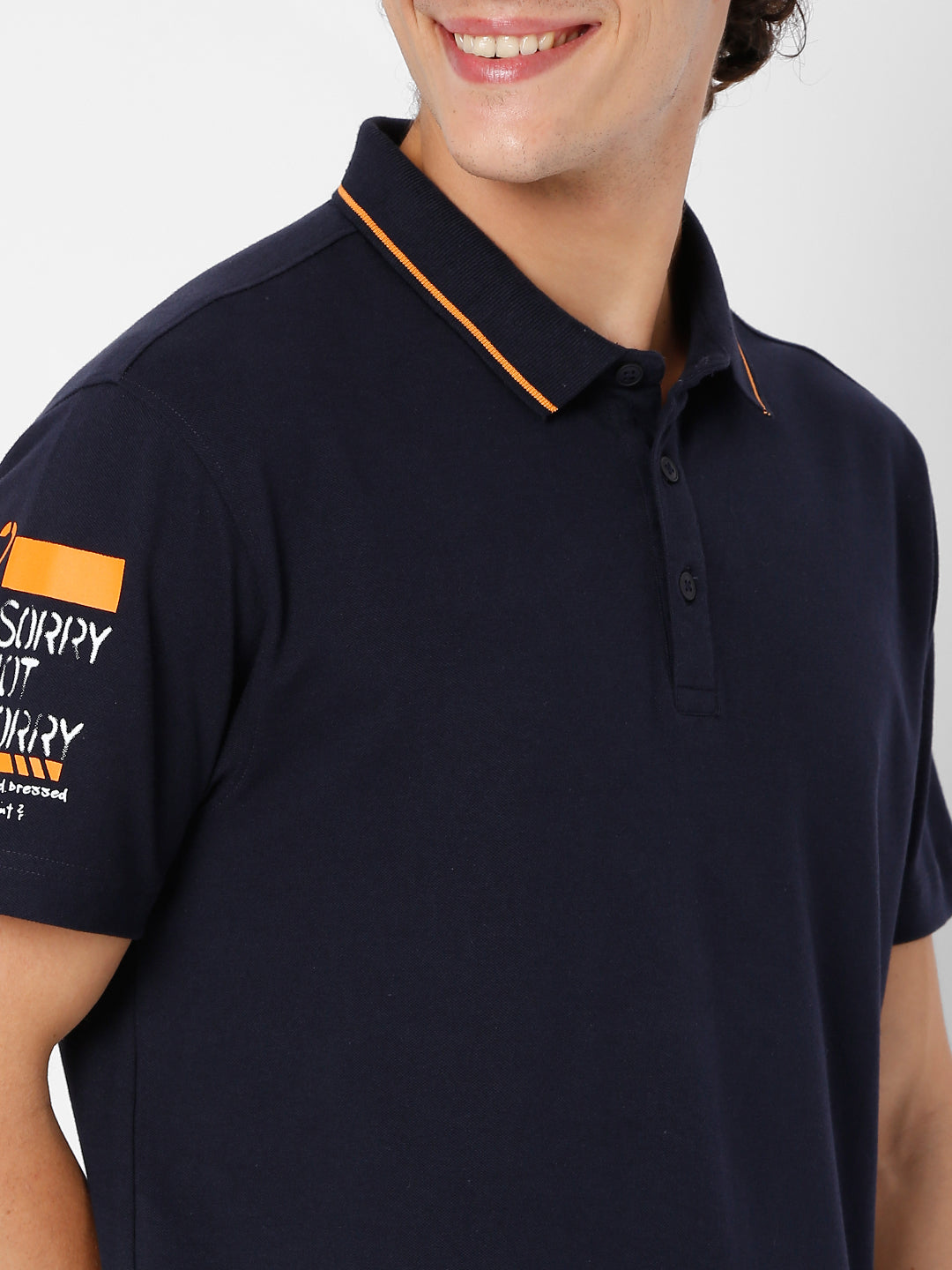 Spykar Men Blue Cotton Slim Fit Plain Polo T-Shirt