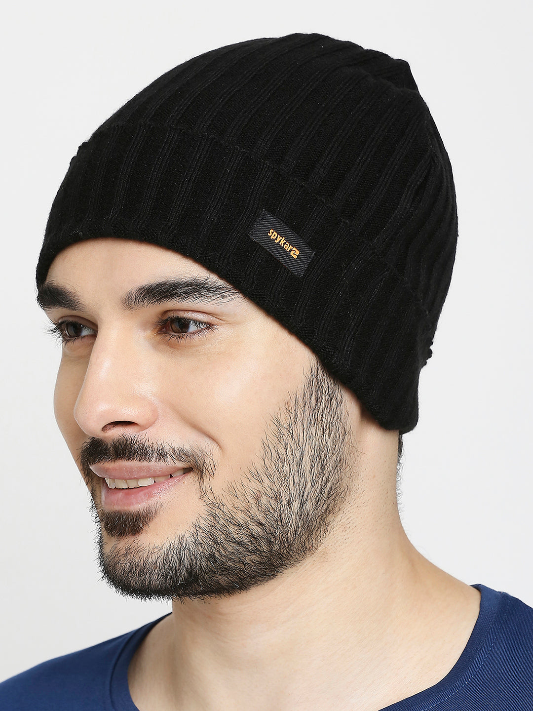 Spykar Black Cotton Beanie Cap