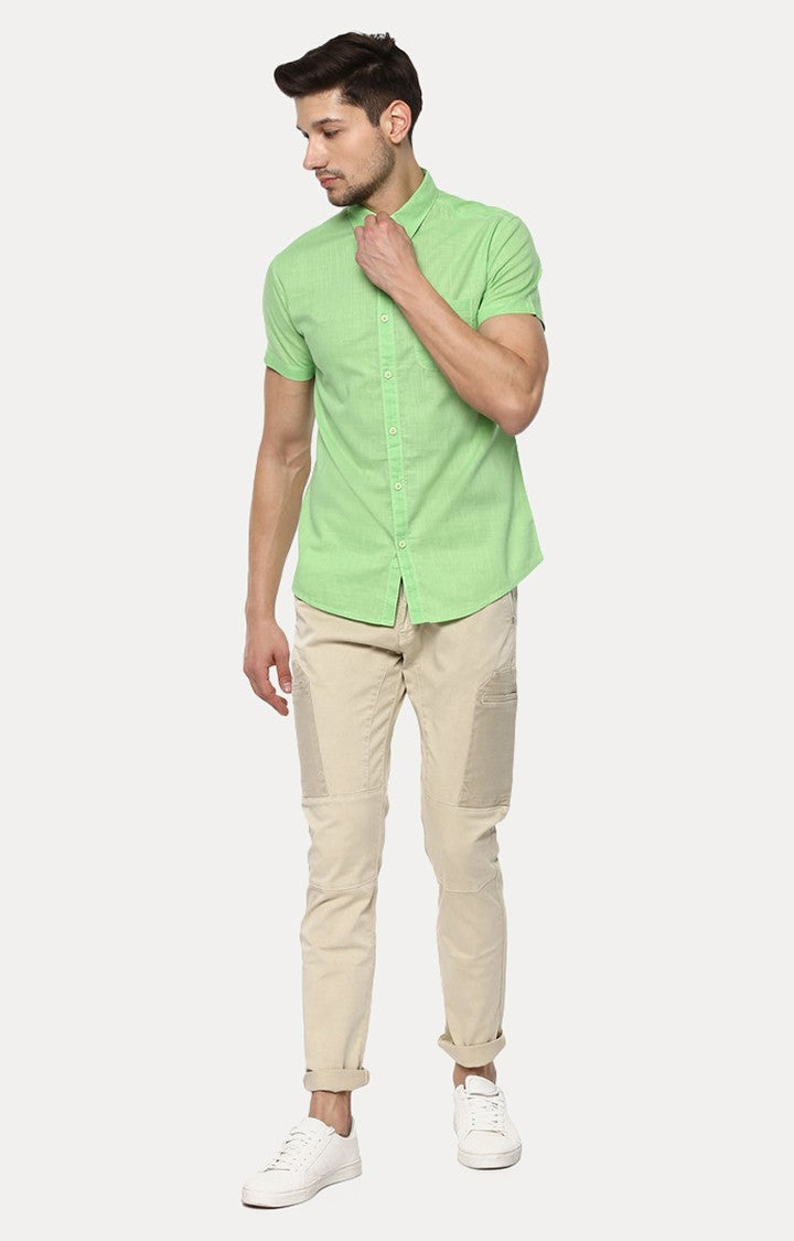 Spykar Men'S Green Cotton Melange Casual Shirts