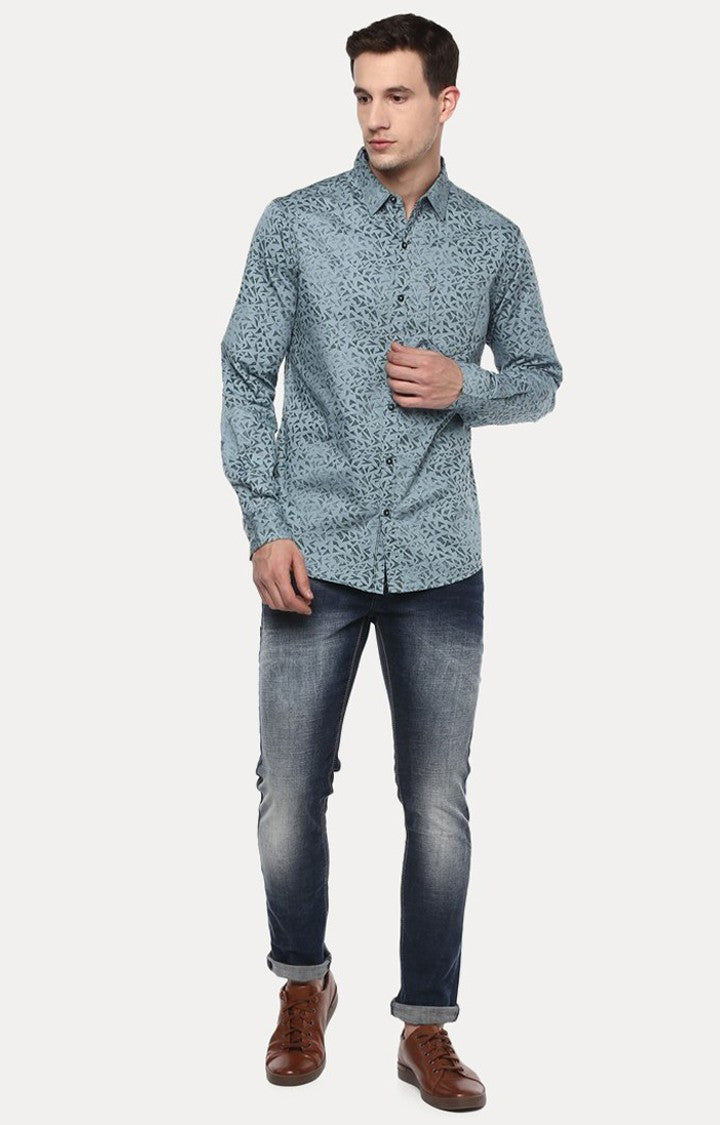 Spykar Men'S Grey Cotton Printed Casual Shirts