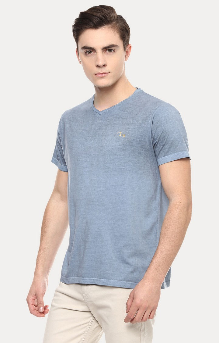 Spykar Blue Melange Slim Fit Men T-Shirts