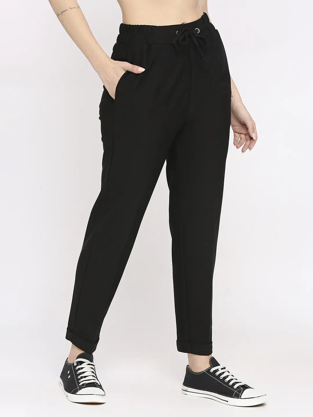 Spykar Women Black Blended Regular Fit Mid Rise Joggers Trackpant