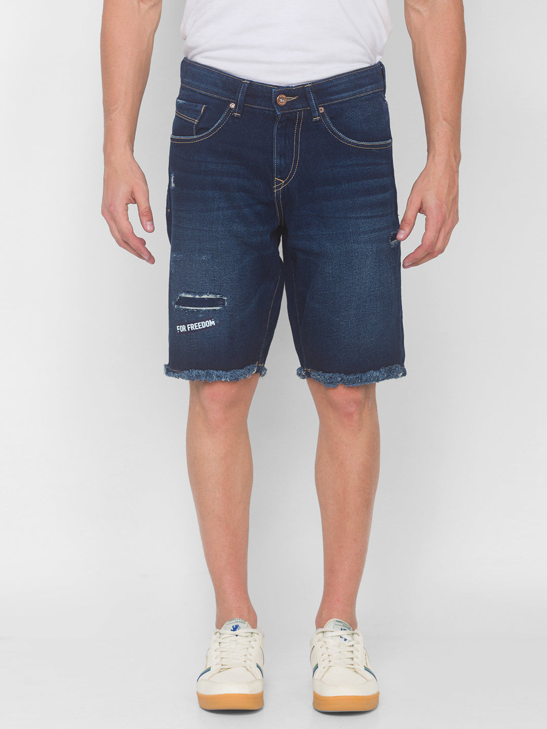 Spykar Men Dark Blue Solid Relaxed Low-Rise Shorts (Denim Shorts)