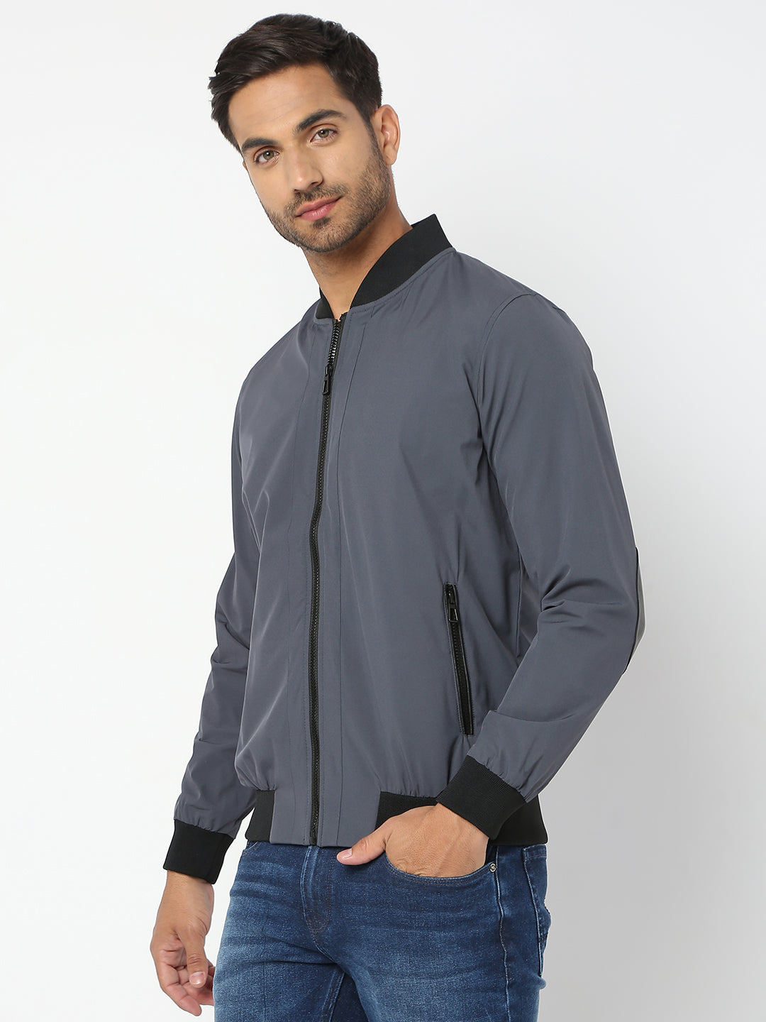 Spykar Men Dark Grey Nylon Regular Fit Jacket