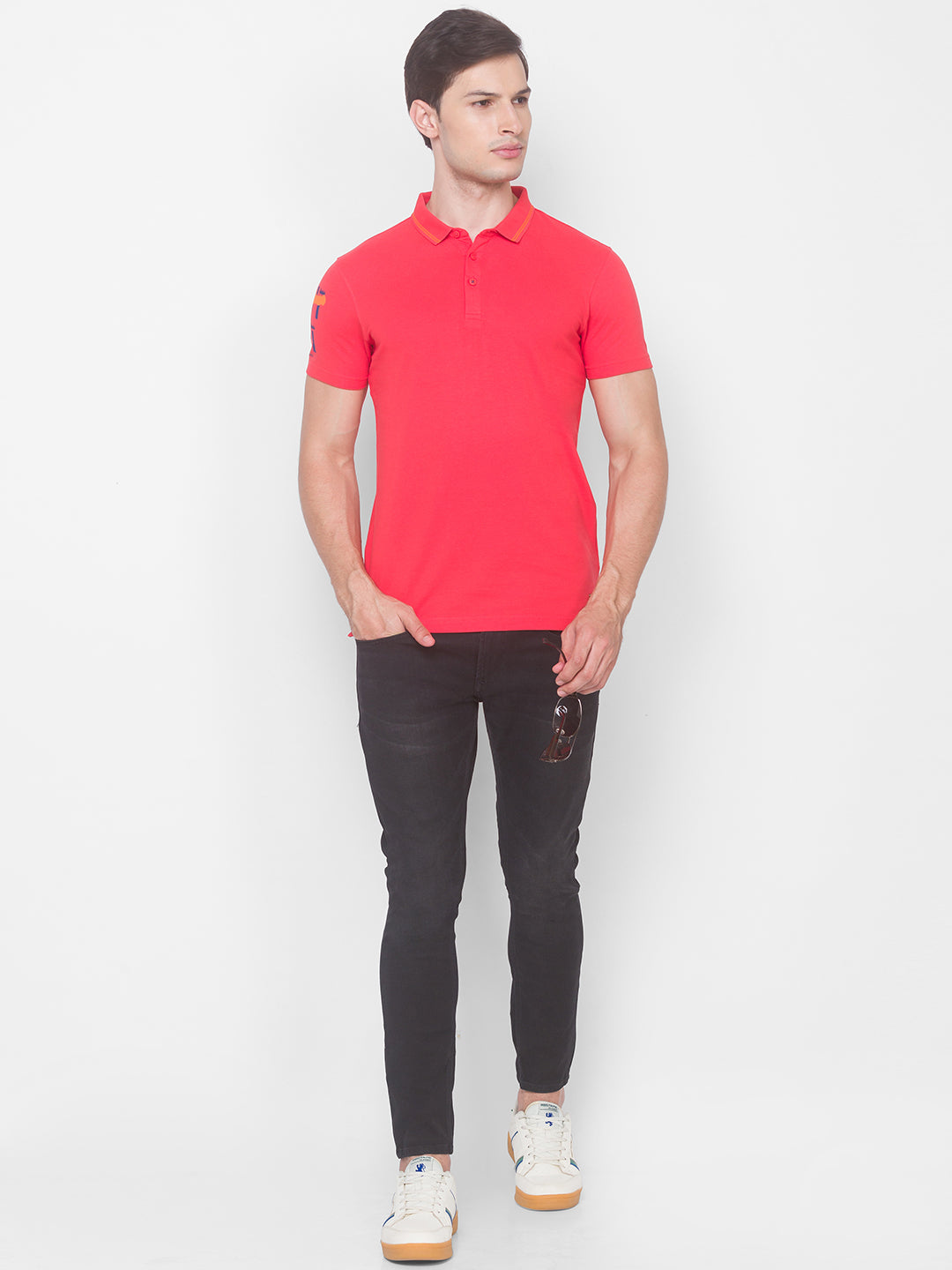 Spykar Men Coral Cotton Slim Fit Polo T-Shirt