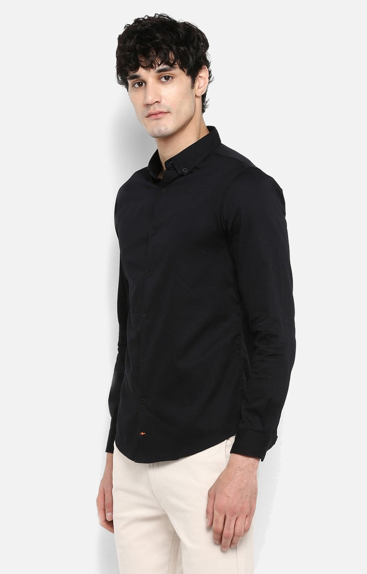 Spykar Men'S Black Satin Solid Casual Shirts