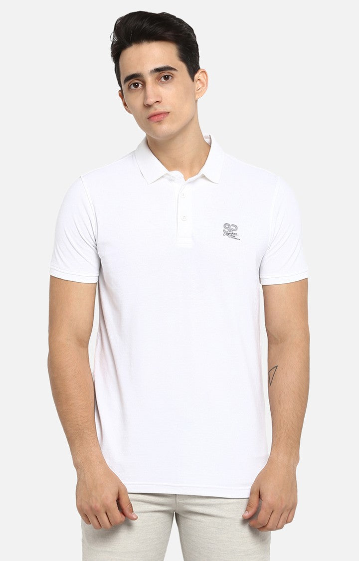 Spykar White Solid Slim Fit Polo T-Shirt