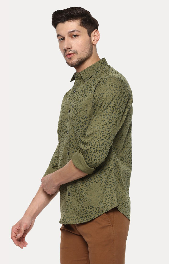 Spykar Men'S Green Cotton Printed Casual Shirts