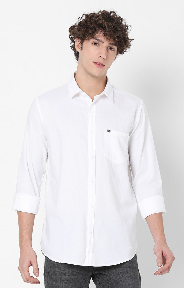 Spykar White Full Sleeve Plain Shirts For Mens