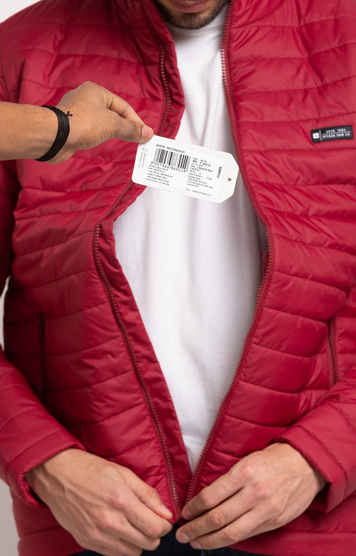 Spykar Deep Red Nylon Full Sleeve Casual Jacket For Men