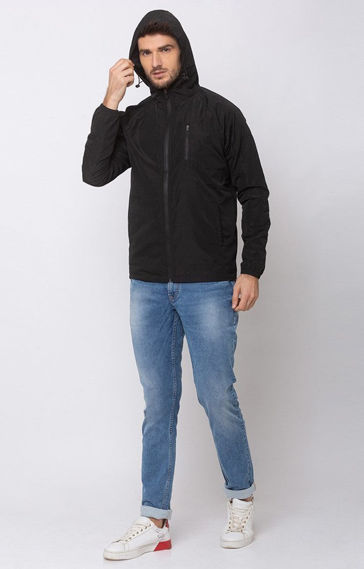 Spykar Men Black Polyester Straight Fit Jacket