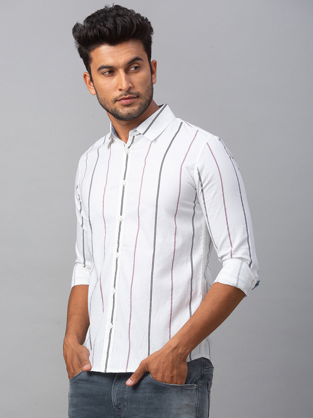 Spykar Men White Cotton Slim Fit Shirt