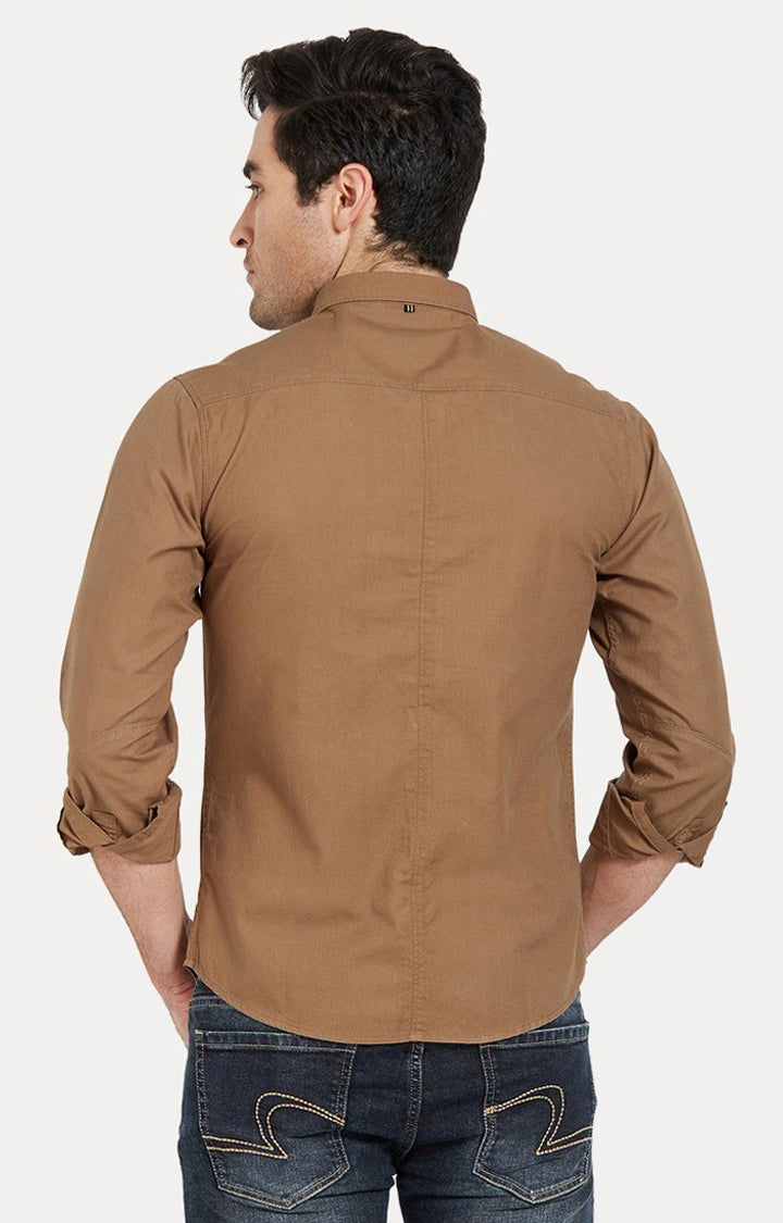 Spykar Men'S Brown Cotton Solid Casual Shirts