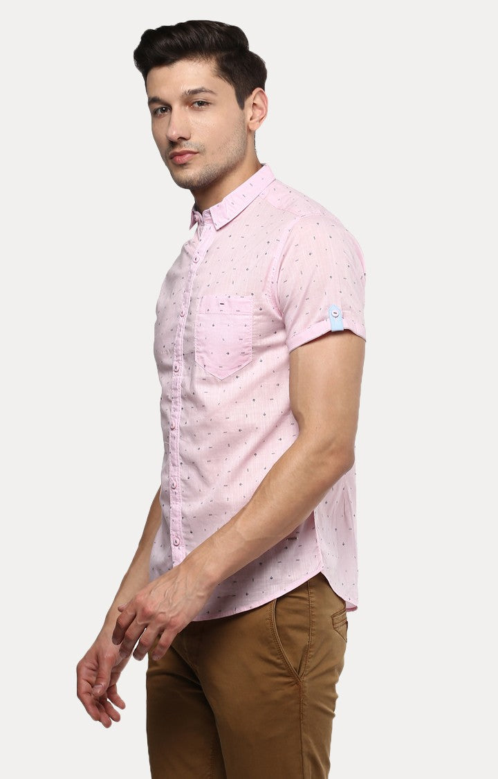 Spykar Men'S Pink Cotton Printed Casual Shirts