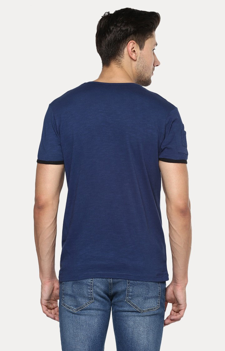 Spykar Blue Melange Slim Fit Men T-Shirts