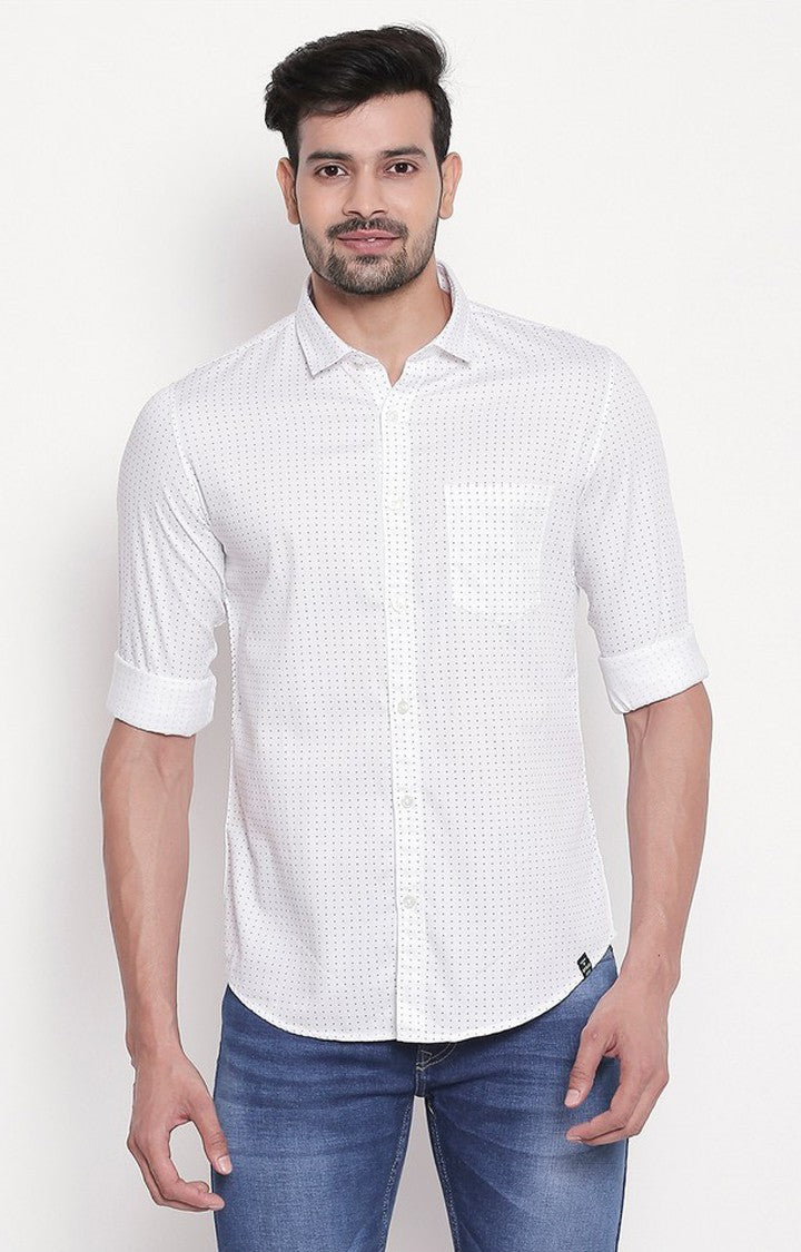 Spykar Men White Micro Ditsy Print Regular Slim Fit Shirt