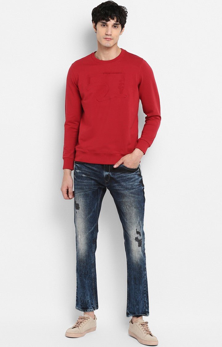 Spykar Red Solid Slim Fit Sweatshirt