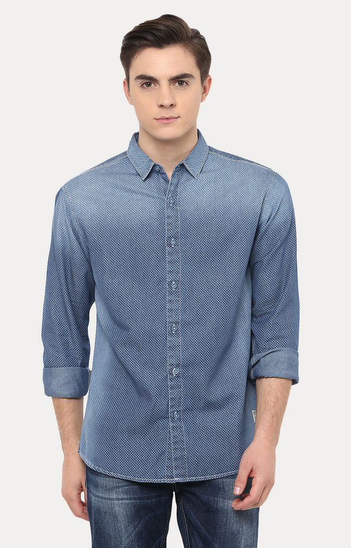 Spykar Men'S Blue Cotton Printed Casual Shirts