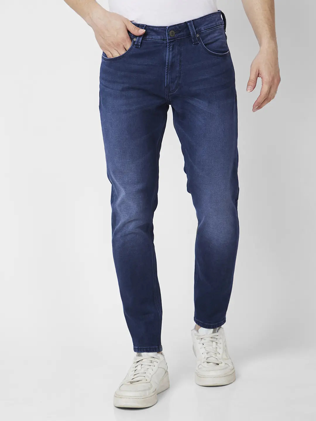 Spykar Men Dark Blue Cotton Stretch Slim Fit Tapered Length Clean Look Mid  Rise Jeans (Kano)