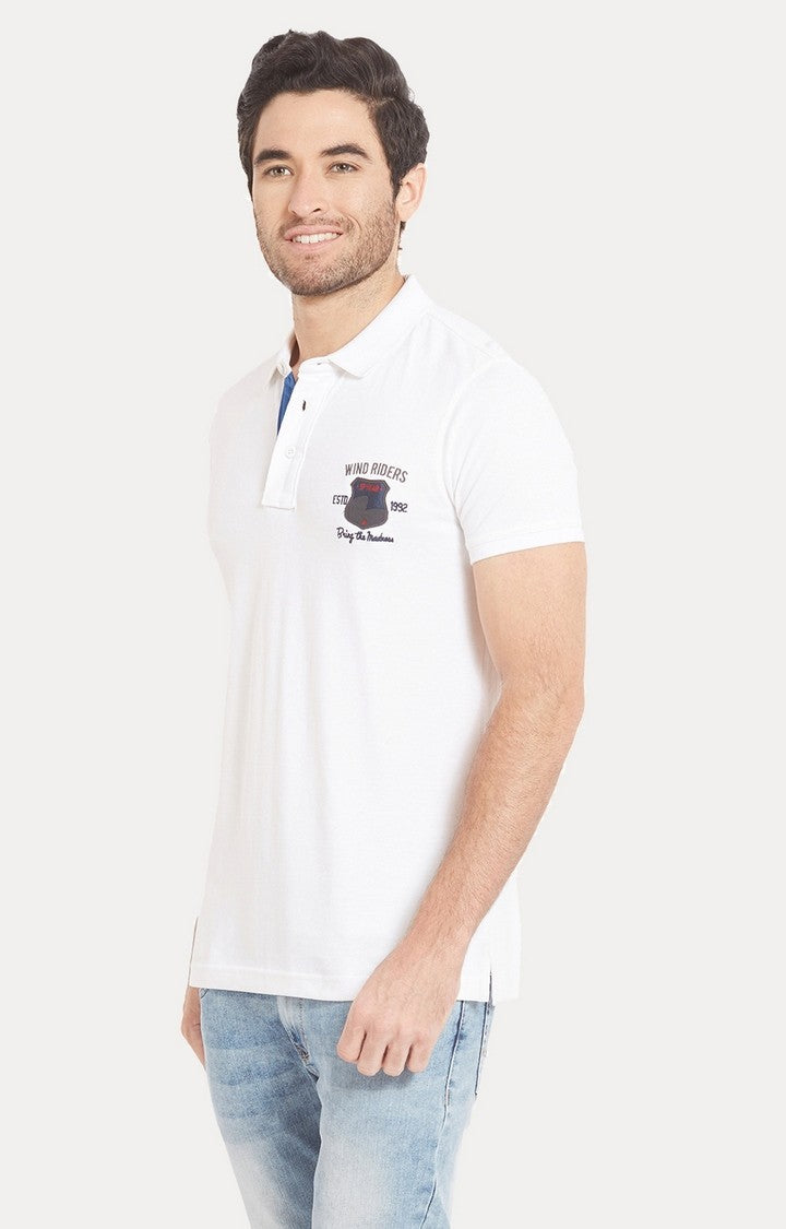 Spykar White Solid Slim Fit Polo T-Shirt