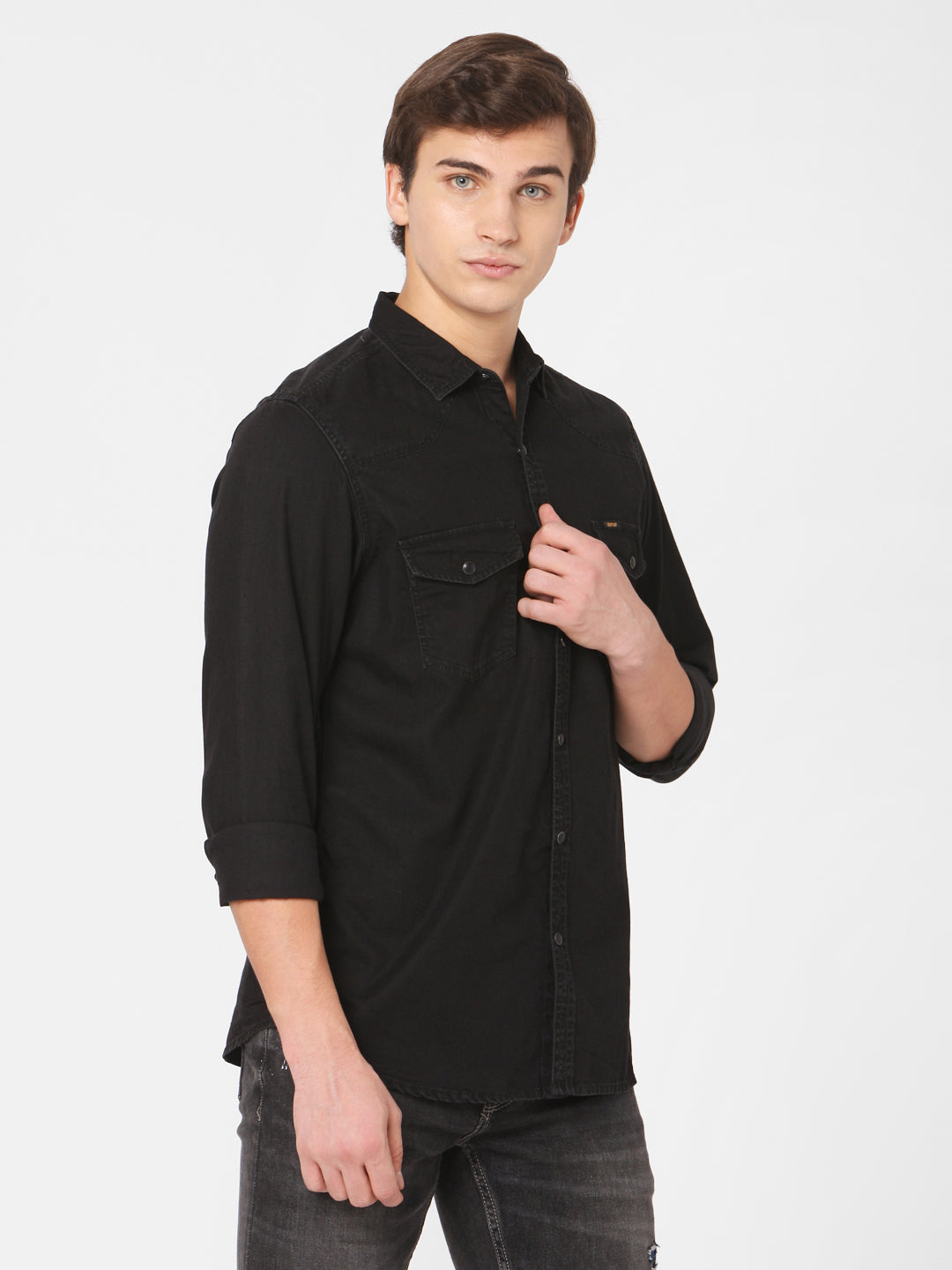 Spykar Men Black Cotton Slim Fit Shirts