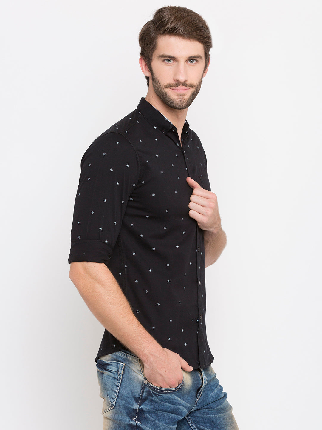 Spykar Men Black Printed Slim Fit Casual Shirt