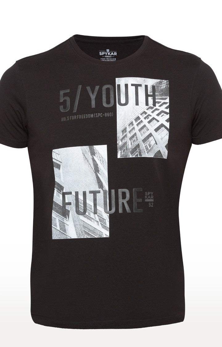 Spykar Brown Printed Slim Fit Men T-Shirts