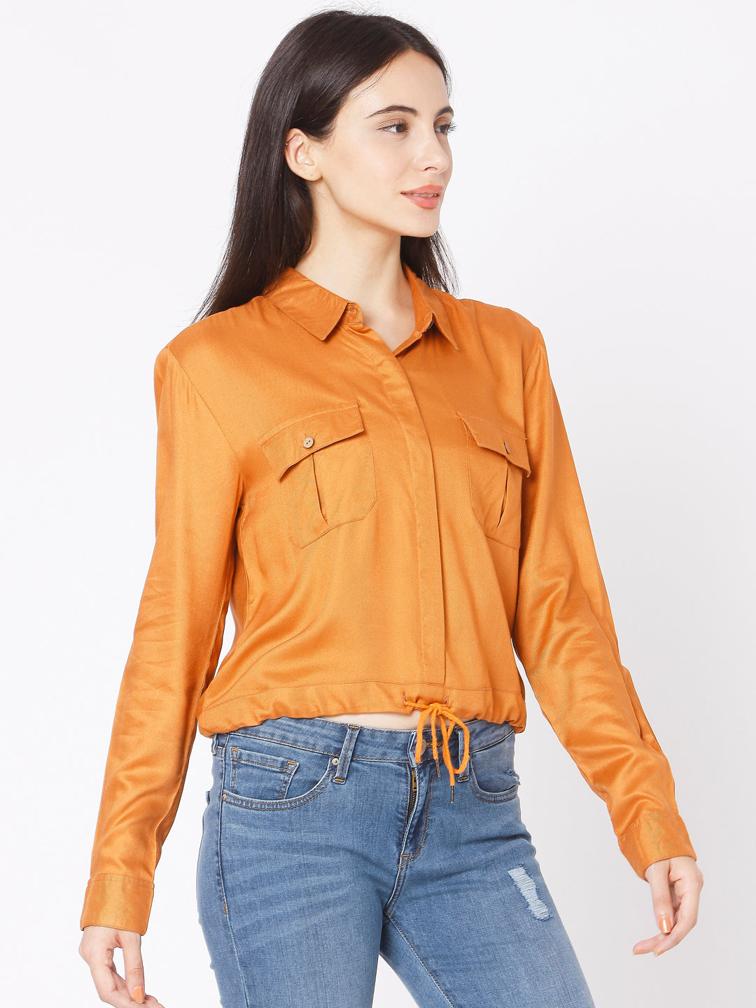 Spykar Slim Fit Tan Brown Viscose Women Shirts