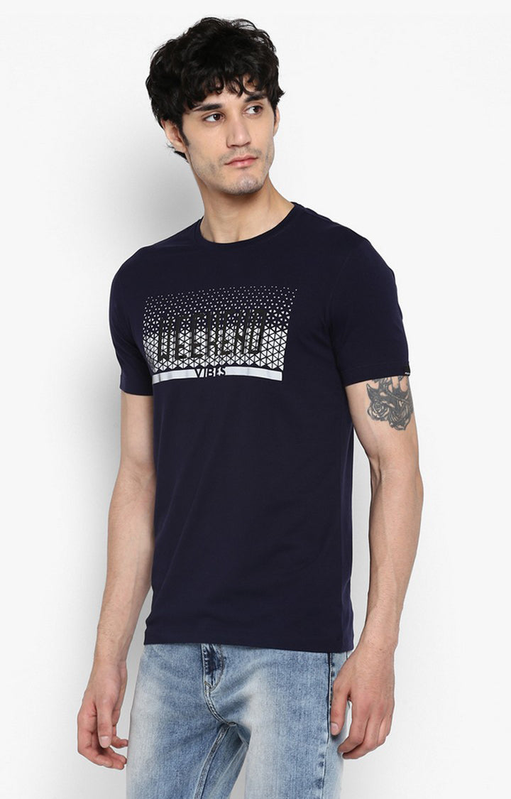 Spykar Navy Blue Printed Slim Fit Men T-Shirts