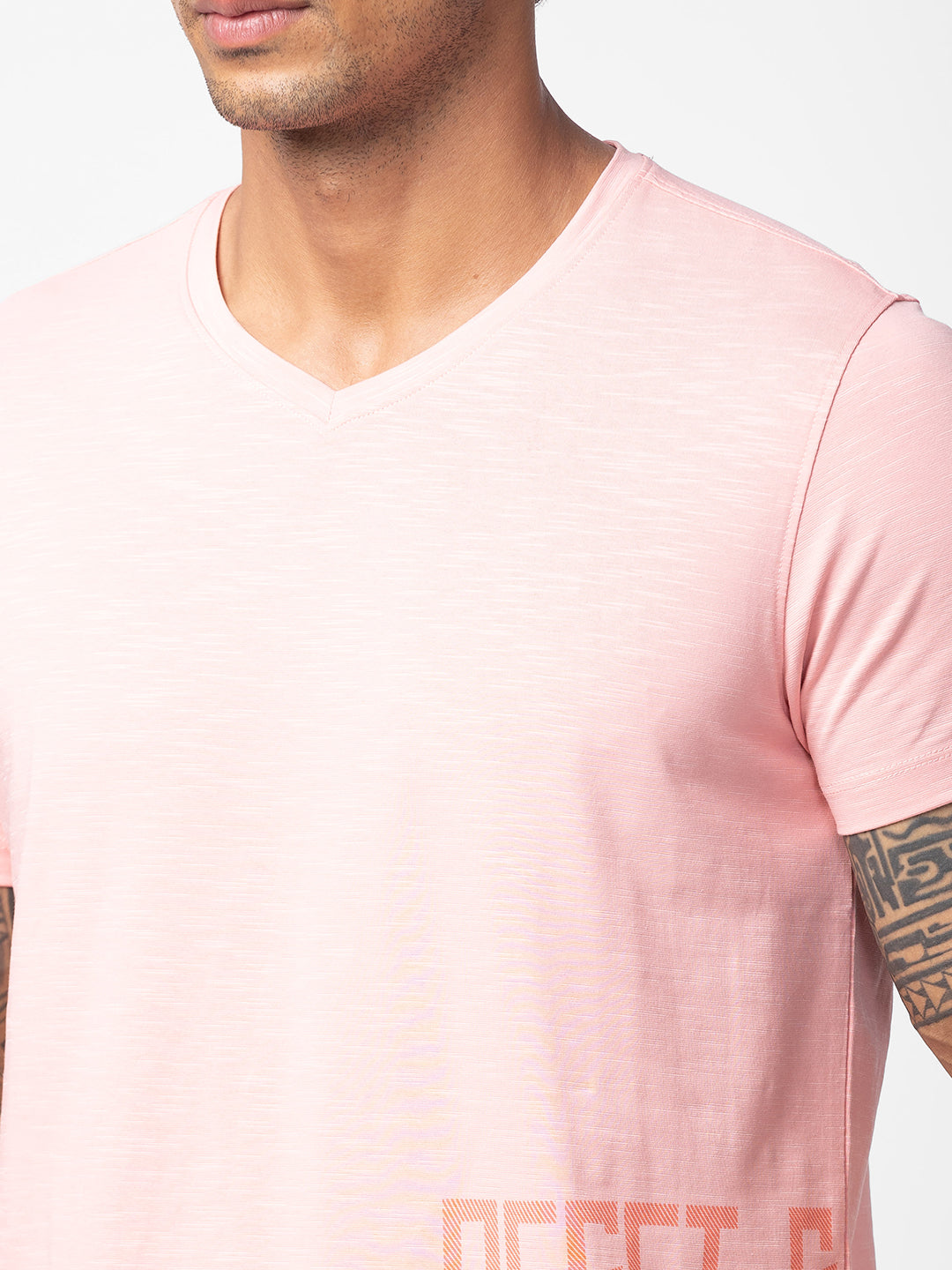 Spykar Men Pink Cotton Regular Fit Half Sleeve Printed T-Shirt