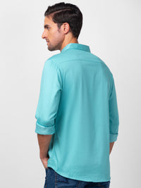 Spykar Men Cool Blue Cotton Slim Fit Plain Shirt